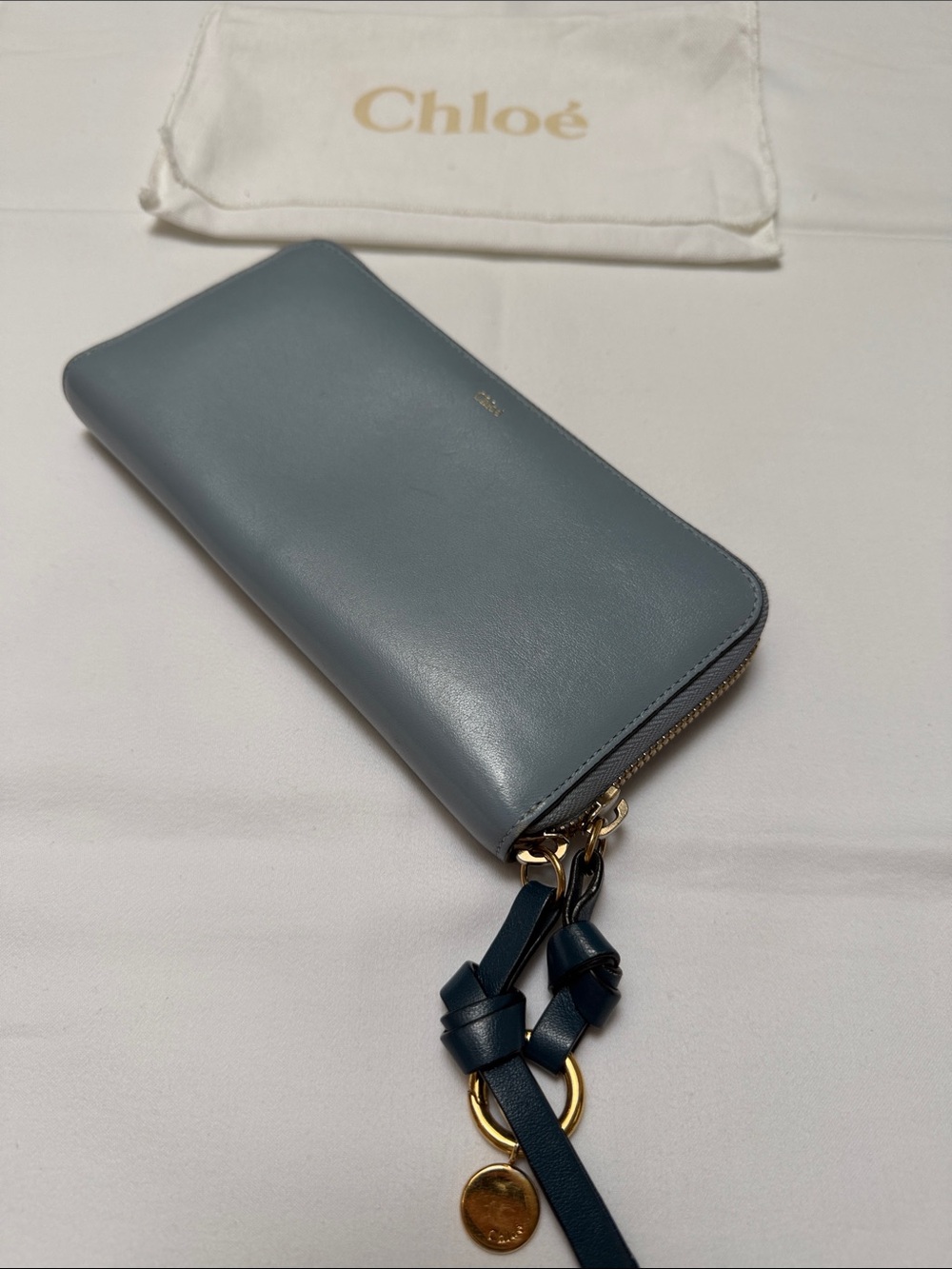 Chloé Blue Leather Zip Around Long Wallet with Charm & Dust Bag